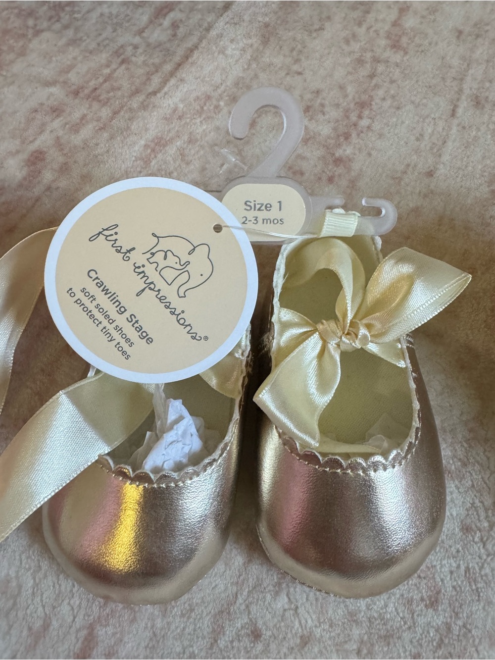 First Impressions Baby Girls Metallic Gold Bow Crib Shoes